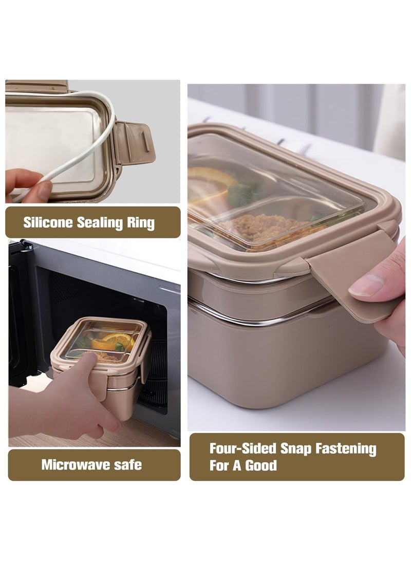 YQbest 2- Layer Lunch Box Adults, Insulated Bento Lunch Box with Tableware & Bag Lunch Box, Cutlery for Kids, Microwave Food Safe Bento Boxes, Leakproof | Allow Dishwasher (Khaki) - Image 4