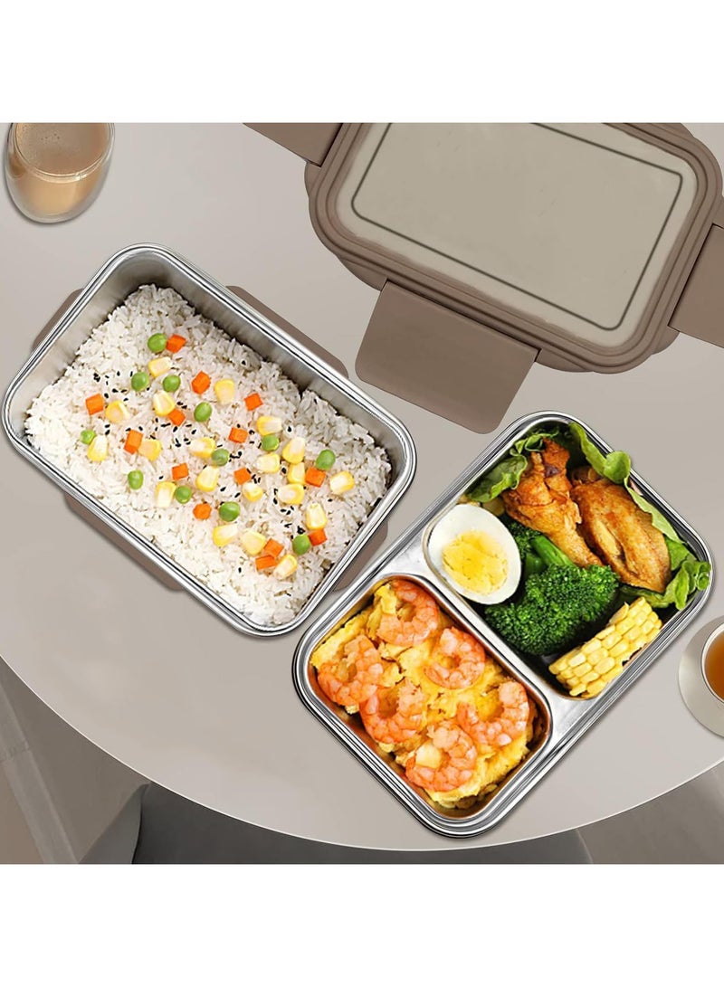 YQbest 2- Layer Lunch Box Adults, Insulated Bento Lunch Box with Tableware & Bag Lunch Box, Cutlery for Kids, Microwave Food Safe Bento Boxes, Leakproof | Allow Dishwasher (Khaki) - Image 5