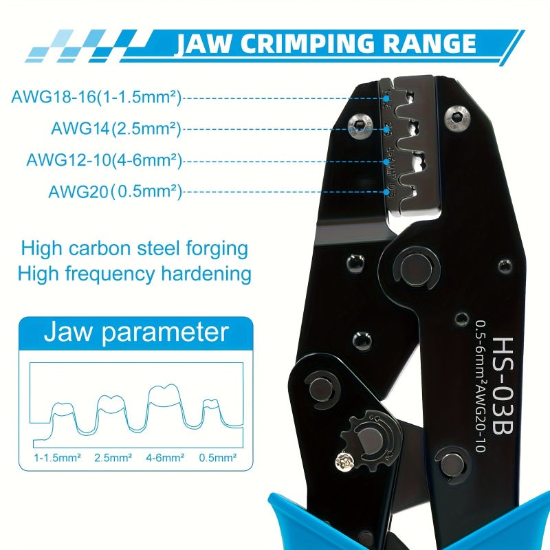 كماشة تجعيد من نوع راتشيت HS-03B زرقاء لأسلاك AWG 20-10 أداة توصيل الأسلاك - Image 4