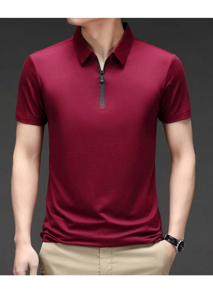Fashion Men Ice Silk Cool POLO Shirt High Quality Slim Fit Zipper Collared Solid Color Short Sleeve Casual Athletic Workout Tops  - Image 1