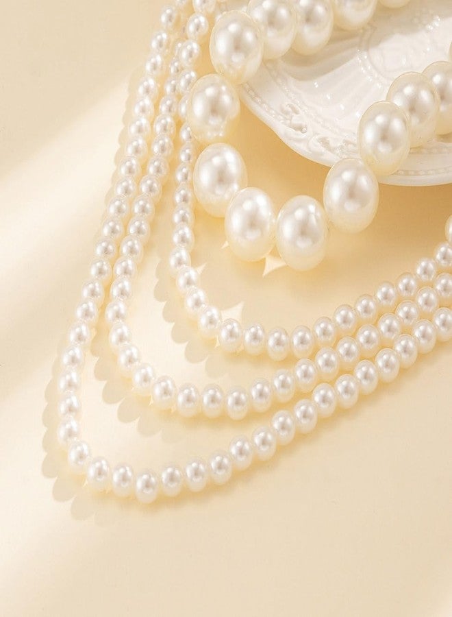 Gangel Layered Pearl Necklace Faux Big Pearl Choker Vintage Necklaces Choker Prom Wedding Pearl Strand Necklace for Women - Image 5