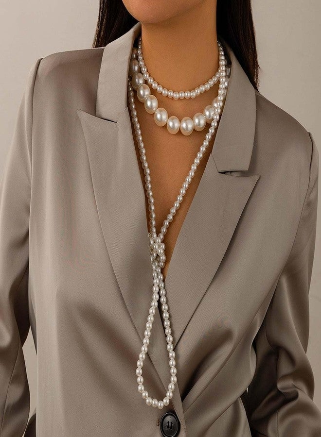 Gangel Layered Pearl Necklace Faux Big Pearl Choker Vintage Necklaces Choker Prom Wedding Pearl Strand Necklace for Women - Image 2