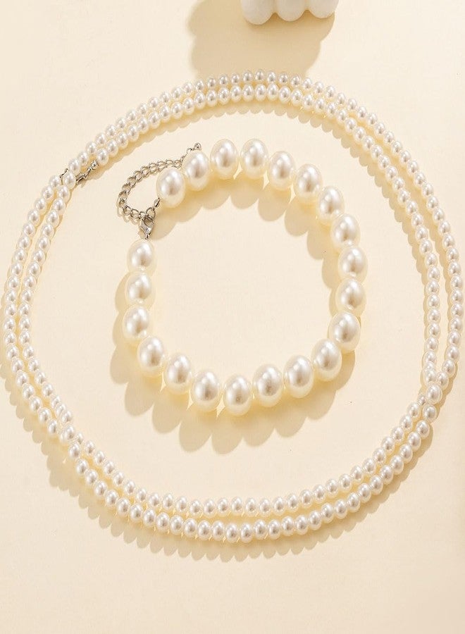 Gangel Layered Pearl Necklace Faux Big Pearl Choker Vintage Necklaces Choker Prom Wedding Pearl Strand Necklace for Women - Image 3
