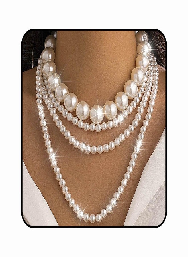 Gangel Layered Pearl Necklace Faux Big Pearl Choker Vintage Necklaces Choker Prom Wedding Pearl Strand Necklace for Women - Image 1
