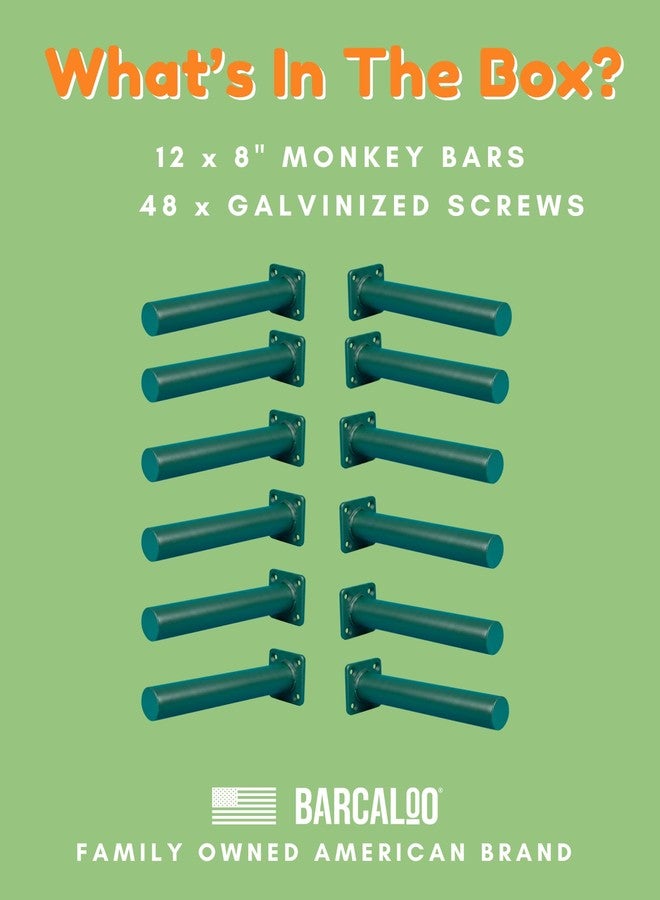 Barcaloo Outdoor Monkey Bars for Kids- Set of 12, 8 Inch Single Sided Green Metal Monkey Bar Set for Backyard Swing Set, Playground Ladder & Climbing - Playset Kit Includes Hardware for Mounting - Image 5