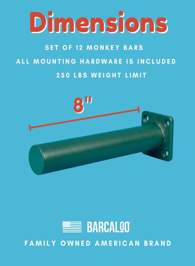 Barcaloo Outdoor Monkey Bars for Kids- Set of 12, 8 Inch Single Sided Green Metal Monkey Bar Set for Backyard Swing Set, Playground Ladder & Climbing - Playset Kit Includes Hardware for Mounting - Image 2