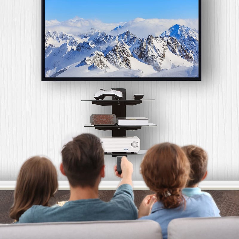 WALI Floating Entertainment Center Shelves, Holds Up to 17.6lbs, TV Shelf with Strengthened Tempered Glasses for DVD Players, Cable Boxes, Games Consoles, TV Accessories (CS303B), 3 Shelf, Black - Image 4