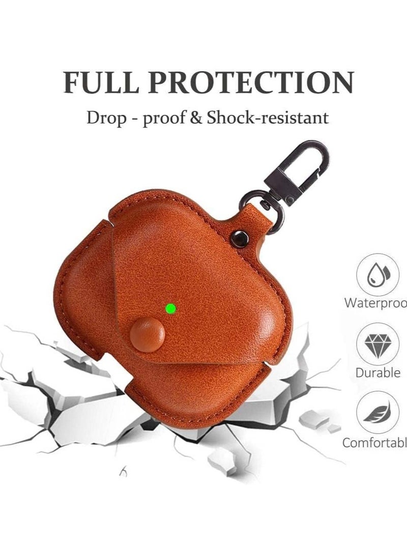 Leather Case Compatible with AirPods Pro 2nd Generation 2022, Protective Cover for Apple AirPods Pro 2 Wireless Charging Case, Soft Leather Cover with Keychain Hook Brown