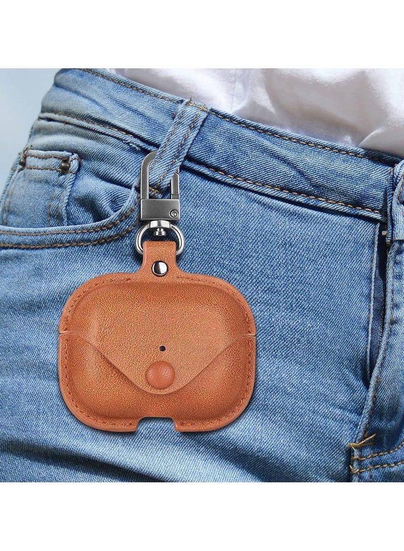 Leather Case Compatible with AirPods Pro 2nd Generation 2022, Protective Cover for Apple AirPods Pro 2 Wireless Charging Case, Soft Leather Cover with Keychain Hook Brown