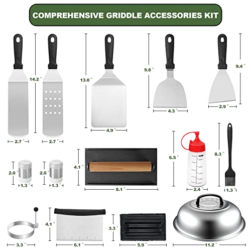EWFEN 18PCS Griddle Accessories Kit, Flat Top Grill Accessories Set for Blackstone and Camp Chef, Grill Spatula Set with Enlarged Spatulas, Basting Cover, Scraper for Outdoor BBQ - Image 2