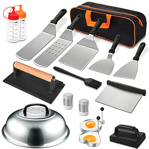 EWFEN 18PCS Griddle Accessories Kit, Flat Top Grill Accessories Set for Blackstone and Camp Chef, Grill Spatula Set with Enlarged Spatulas, Basting Cover, Scraper for Outdoor BBQ - Image 1