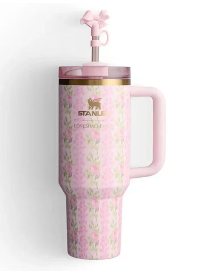 Twisoo Stanley Fancy H2.0 FlowState 40oz Floral Tumbler – Stainless Steel Vacuum Insulated Quencher with Lid, Straw & Stopper – Reusable Travel Cup for Water, Coffee & Iced Tea - Image 2