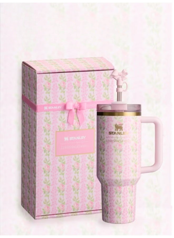 Twisoo Stanley Fancy H2.0 FlowState 40oz Floral Tumbler – Stainless Steel Vacuum Insulated Quencher with Lid, Straw & Stopper – Reusable Travel Cup for Water, Coffee & Iced Tea - Image 1