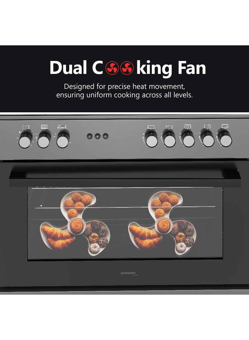 DAEWOO 90X60Cm Freestanding Gas Cooker, 5 Gas Sabaf Burners, Double Turbo Fans, Cooling Fan, BBQ Rotisserie, Closed Door Grilling, Gas Oven & Gas grill, 3 Side Catalytic Oven Cavity - Made In Türkiye - 1 Year Warranty - Image 5
