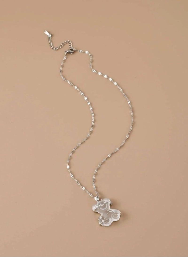 نونز أب سلسال نسائي باللون الفضي بتعليقة على شكل دب - Image 2