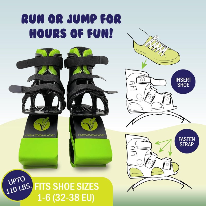 New Bounce Jumping Shoes - Kangaroo Jumping Shoes for Kids - Exercise Moon Boots - Bouncy Shoes for Ages 8-12 - Size 1-6 (32-38 EU) Green - Image 2