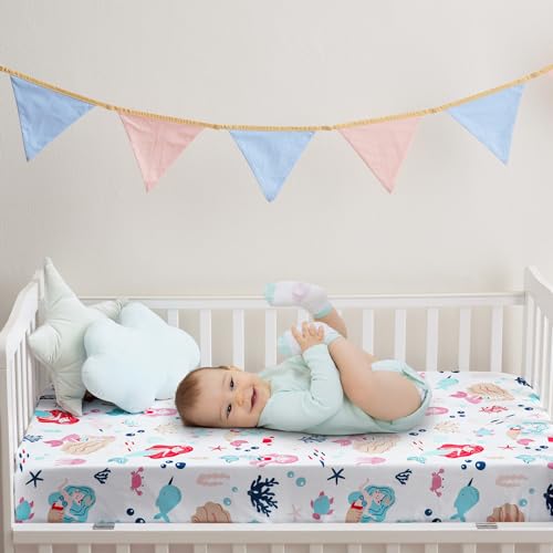 PHF 3 Pack Soft Mermaid Crib Sheets Fitted, Silky Comfy Breathable Baby Sheets for Boys Girls Neutral, 28x52 Inches Fits Standard Crib and Toddler Mattresses, Mermaid - Image 2