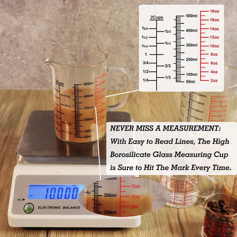 Ackers BORO3.3 Glass Measuring Cup-[Insulated handle | V-Shaped Spout]-Made of High Borosilicate Glass Measuring Cup for Kitchen or Restaurant, Easy to Read, 500 ML (16 Oz, 2 Cup) - Image 4