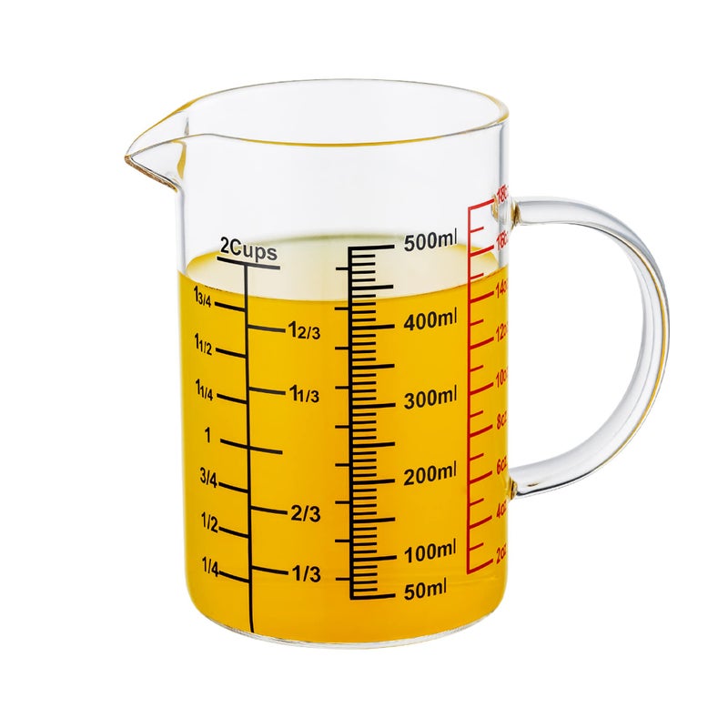 Ackers BORO3.3 Glass Measuring Cup-[Insulated handle | V-Shaped Spout]-Made of High Borosilicate Glass Measuring Cup for Kitchen or Restaurant, Easy to Read, 500 ML (16 Oz, 2 Cup) - Image 1
