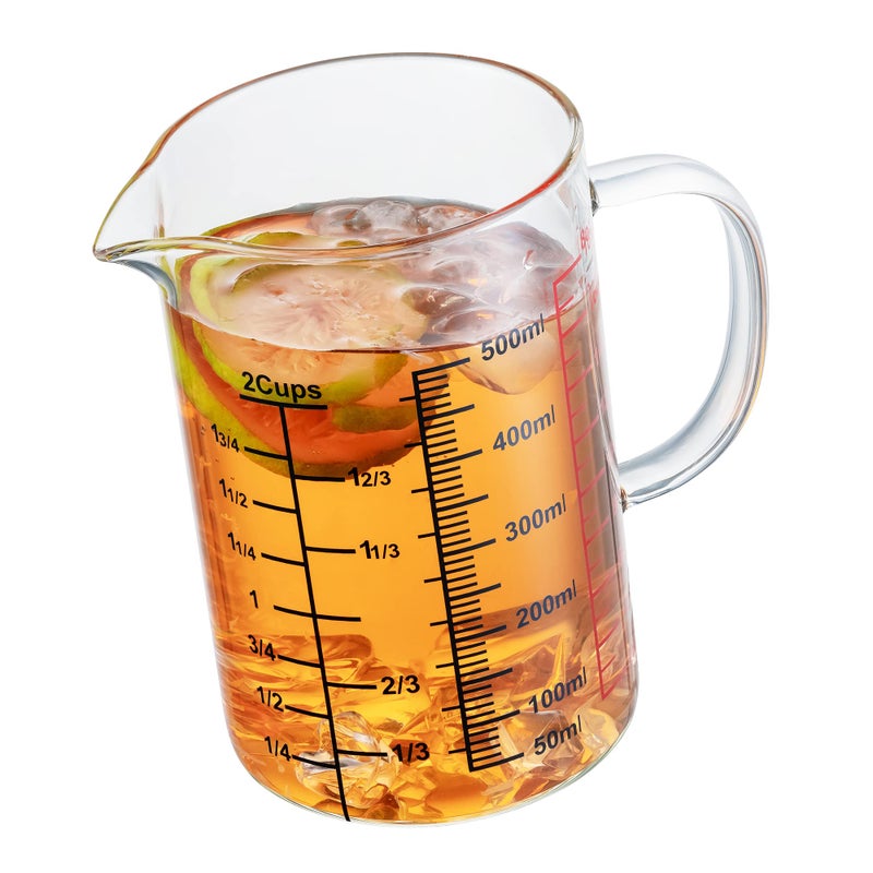 Ackers BORO3.3 Glass Measuring Cup-[Insulated handle | V-Shaped Spout]-Made of High Borosilicate Glass Measuring Cup for Kitchen or Restaurant, Easy to Read, 500 ML (16 Oz, 2 Cup) - Image 2