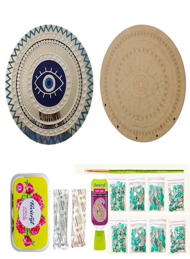 Decordial DIY Evil Eye Mandala Wall Art Kit, Wooden Base with Paint Set, Blue and White Design, Traditional Protection Symbol, lippan art kit for adults - Image 1