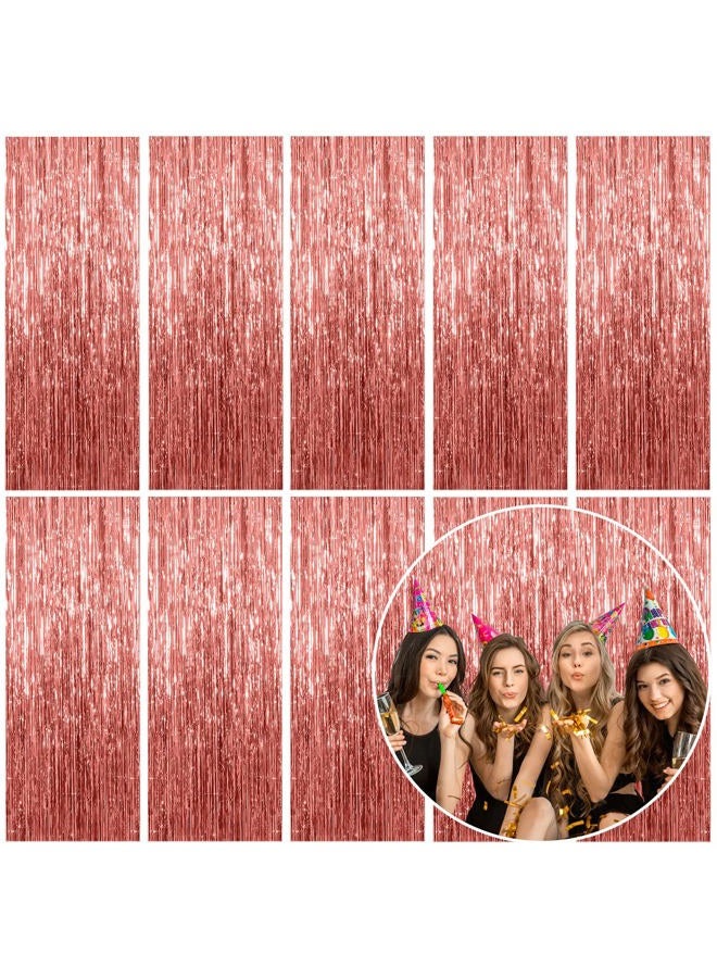 K.E.J. 10 Pack Foil Curtain Backdrop Rose Gold Metallic Tinsel Foil Fringe Curtains Photo Booth Props for Birthday Wedding Engagement Baby Shower Bachelorette Christmas Holiday Celebration Party Decorations - Image 1
