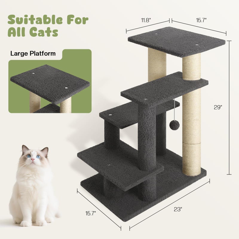 GreenPetopia 4-Step Pet Steps for Cats/Dogs, Cat Stairs with Sisal Scratching Post, Cat Steps for Older Cats with Enlarge Perch, Pet Stairs for High Bed and Couch, Gray - Image 3