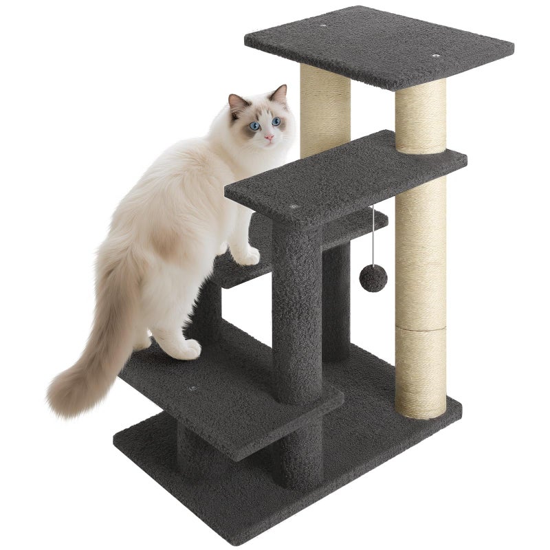 GreenPetopia 4-Step Pet Steps for Cats/Dogs, Cat Stairs with Sisal Scratching Post, Cat Steps for Older Cats with Enlarge Perch, Pet Stairs for High Bed and Couch, Gray - Image 1