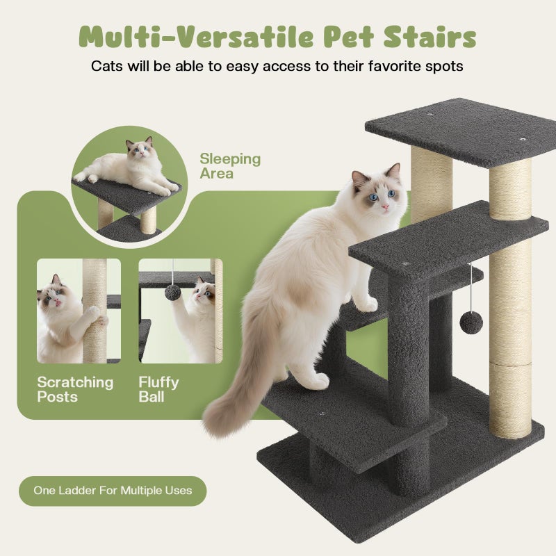 GreenPetopia 4-Step Pet Steps for Cats/Dogs, Cat Stairs with Sisal Scratching Post, Cat Steps for Older Cats with Enlarge Perch, Pet Stairs for High Bed and Couch, Gray - Image 4