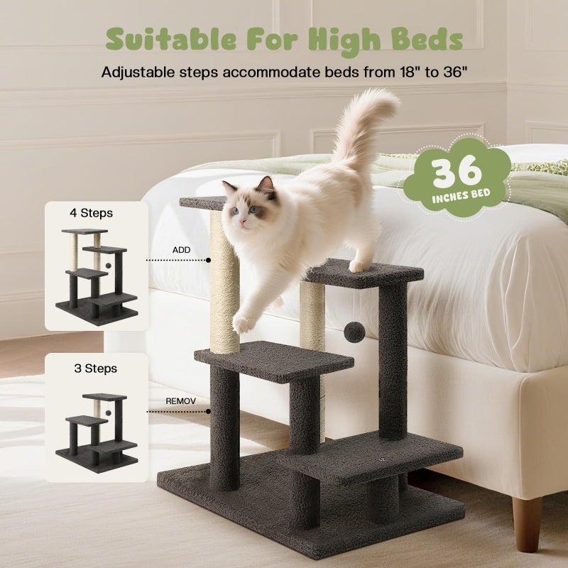 GreenPetopia 4-Step Pet Steps for Cats/Dogs, Cat Stairs with Sisal Scratching Post, Cat Steps for Older Cats with Enlarge Perch, Pet Stairs for High Bed and Couch, Gray - Image 5