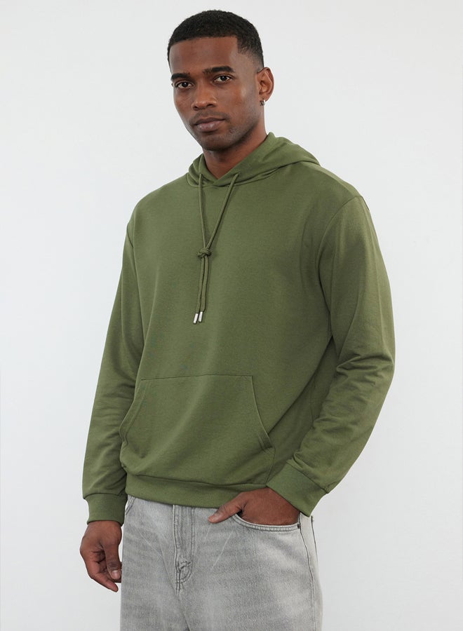 trendyol Khaki Regular/Normal Cut Hooded Long Sleeve Non-raised Sweatshirt - Image 1