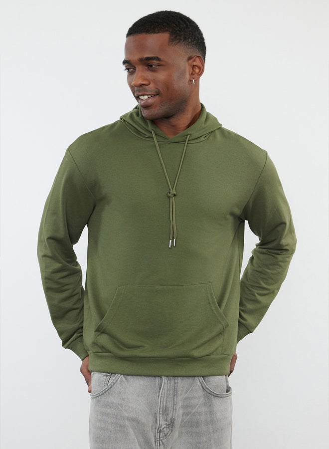 trendyol Khaki Regular/Normal Cut Hooded Long Sleeve Non-raised Sweatshirt - Image 2