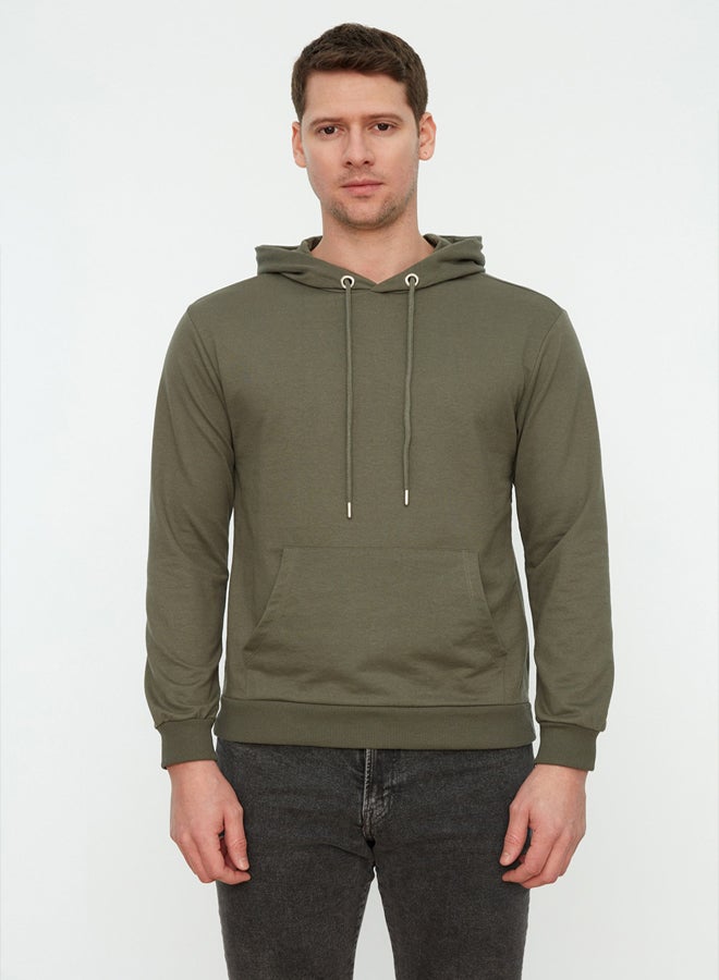 trendyol Khaki Regular/Normal Cut Hooded Long Sleeve Non-raised Sweatshirt - Image 5
