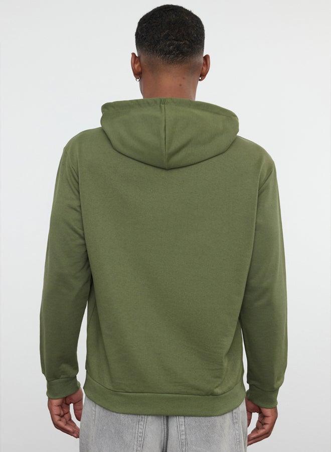 trendyol Khaki Regular/Normal Cut Hooded Long Sleeve Non-raised Sweatshirt - Image 4