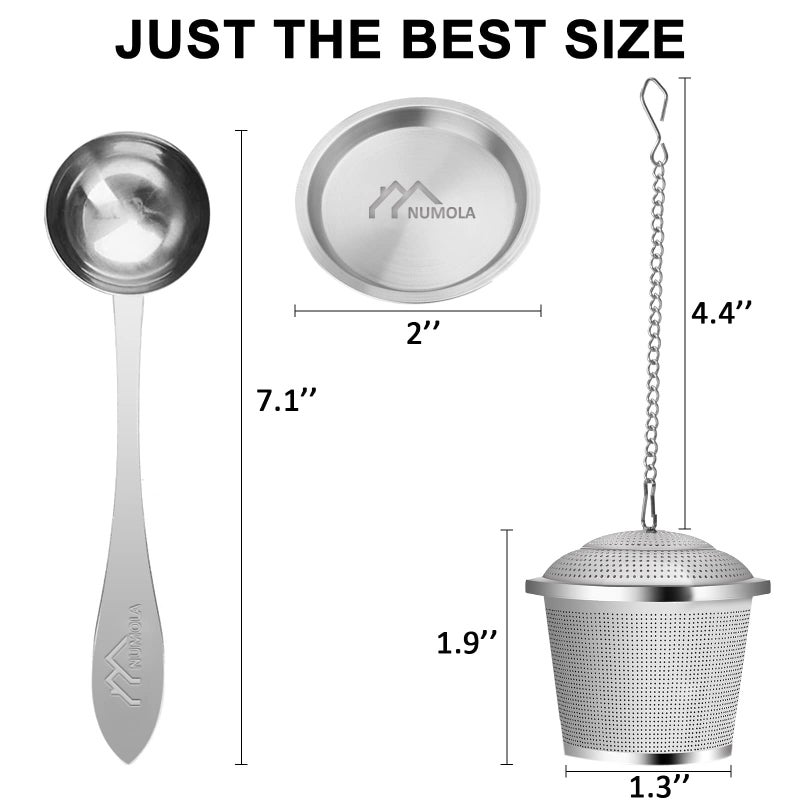 Numola Tea Infuser for Loose Tea, Loose Leaf Tea Infusers Set, Fine Mesh Tea Steeper with Spoon and Drip Trays, Tea Diffusers with Extented Chain Hook for Tea Lovers - Image 2