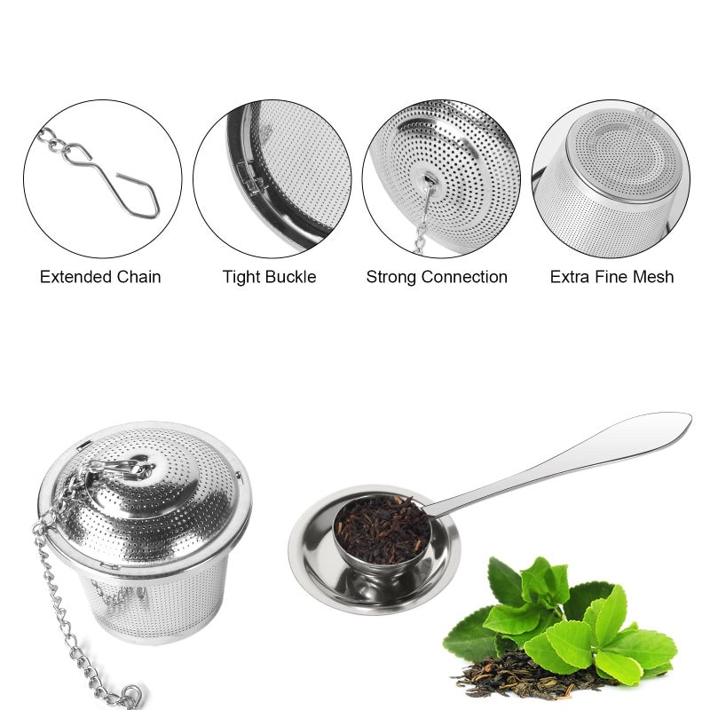 Numola Tea Infuser for Loose Tea, Loose Leaf Tea Infusers Set, Fine Mesh Tea Steeper with Spoon and Drip Trays, Tea Diffusers with Extented Chain Hook for Tea Lovers - Image 5