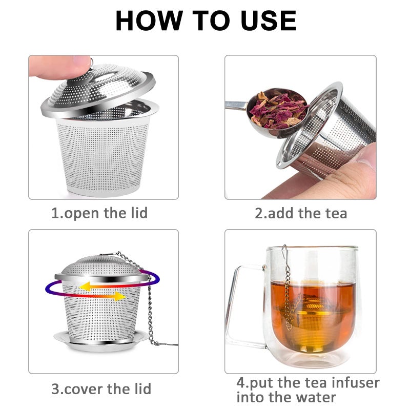 Numola Tea Infuser for Loose Tea, Loose Leaf Tea Infusers Set, Fine Mesh Tea Steeper with Spoon and Drip Trays, Tea Diffusers with Extented Chain Hook for Tea Lovers - Image 3