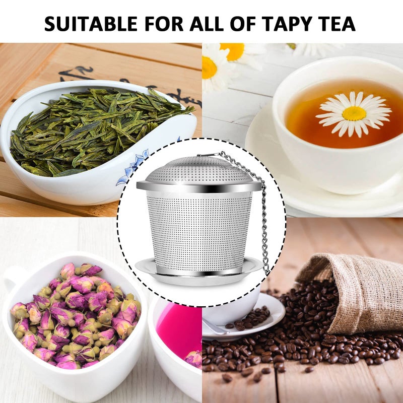 Numola Tea Infuser for Loose Tea, Loose Leaf Tea Infusers Set, Fine Mesh Tea Steeper with Spoon and Drip Trays, Tea Diffusers with Extented Chain Hook for Tea Lovers - Image 4