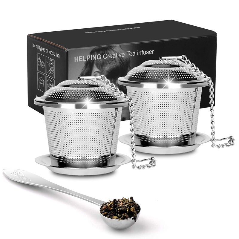 Numola Tea Infuser for Loose Tea, Loose Leaf Tea Infusers Set, Fine Mesh Tea Steeper with Spoon and Drip Trays, Tea Diffusers with Extented Chain Hook for Tea Lovers - Image 1