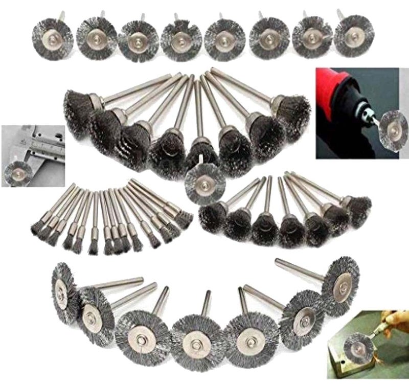 DIY Crafts Pack of 15 Pcs, Mettalic Silver, Steel Wire Wheel Brushes DIY Tools For Dremel Accessorie Rotary Burr (Pack of 15 Pcs, Mettalic Silver) - Image 1