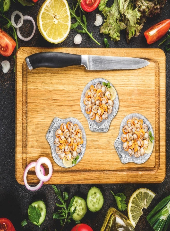 Maxdot Pack of 200 Aluminum Foil Clam Shells 3.7 x 3.5 Disposable Food Shell Pans Grillable Shells Oyster Baking Dish Pie Tins Plate for Serving All Types of Clam Pies Oysters Scallop Crab Cakes Dip - Image 5