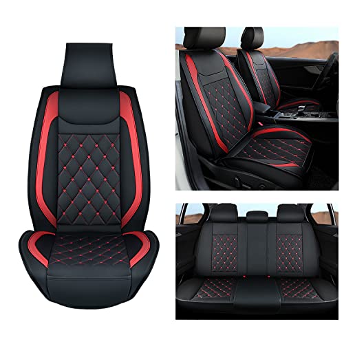 Nilight 5 Car Seat Covers Waterproof Faux Leather Cushions Anti-Slip Universal Fit for 5 Passenger Cars Hyundai Kia Civic Corolla Honda Accord Camry CR-V Fusion SUV Truck, Black+Red - Image 1