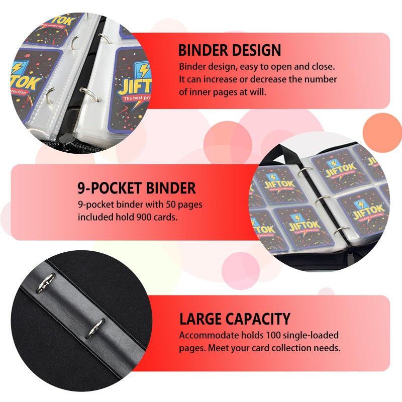JIFTOK Trading Card Binder for TCG Cards, 9-Pocket Portable Card Collector Ablum Holder Book Fits 900 Cards with 50 Removable Sleeve, Waterproof BKM Card Binder Display Storage Carrying Cases for TCG-Storm - Image 3