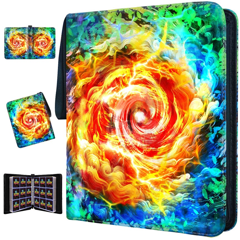 JIFTOK Trading Card Binder for TCG Cards, 9-Pocket Portable Card Collector Ablum Holder Book Fits 900 Cards with 50 Removable Sleeve, Waterproof BKM Card Binder Display Storage Carrying Cases for TCG-Storm - Image 1