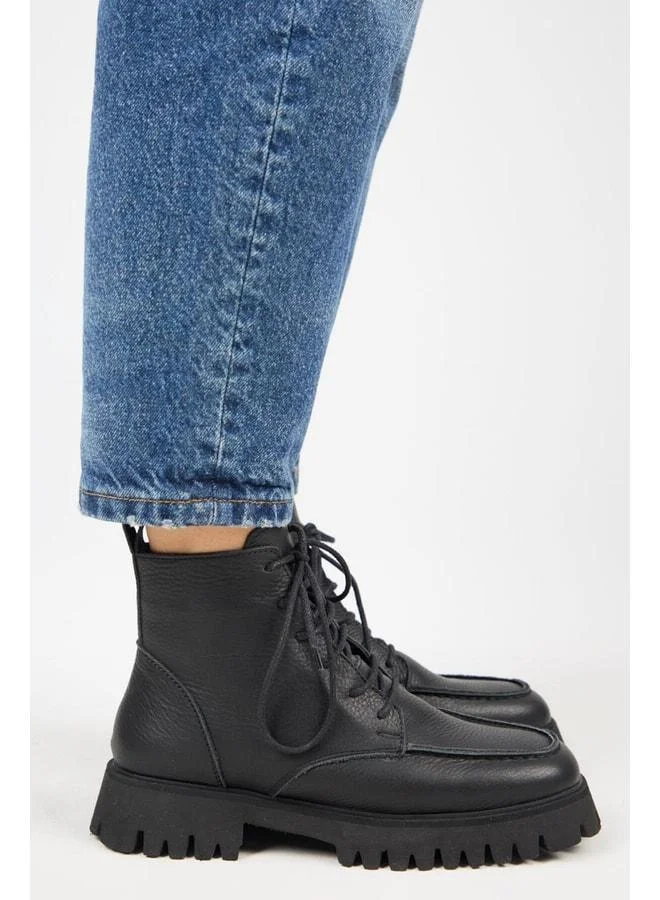 (Valentina) Women's Real Leather Lace‑up Black Boots.