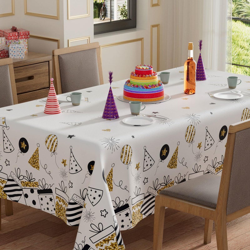 XCHI Birthday Gifts Hats Balloons Firework Tablecloth Rectangle Washable Table Covers for Indoor Outdoor Dining Table Home Party Decorations 60x84 Inch - Image 1