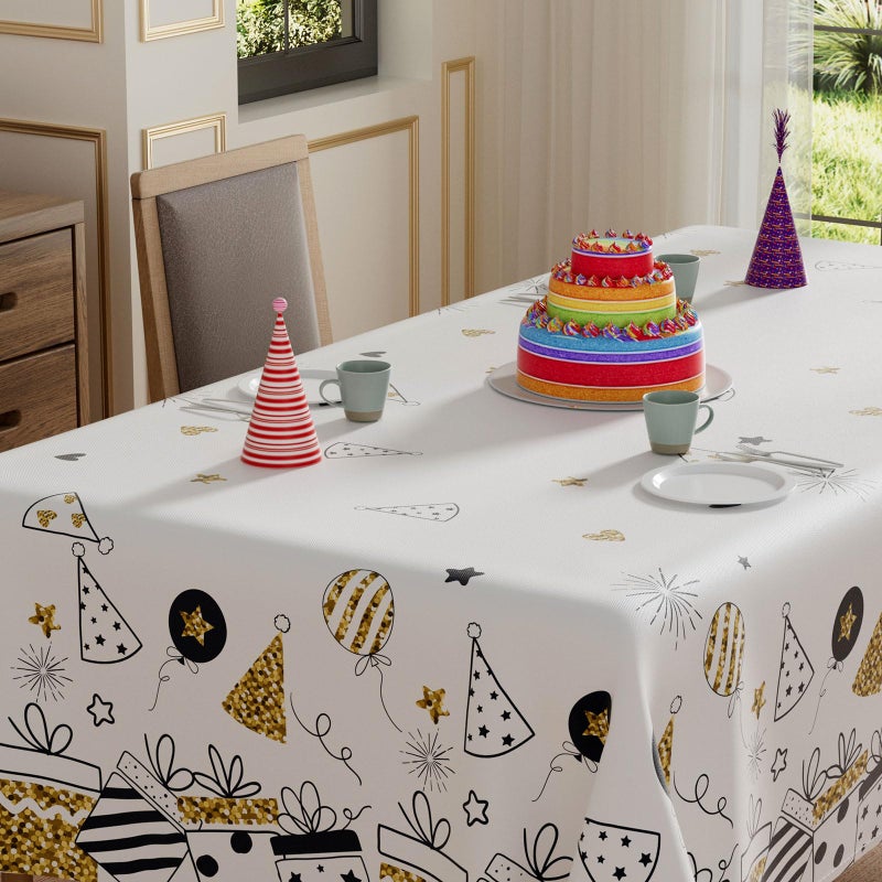 XCHI Birthday Gifts Hats Balloons Firework Tablecloth Rectangle Washable Table Covers for Indoor Outdoor Dining Table Home Party Decorations 60x84 Inch - Image 3