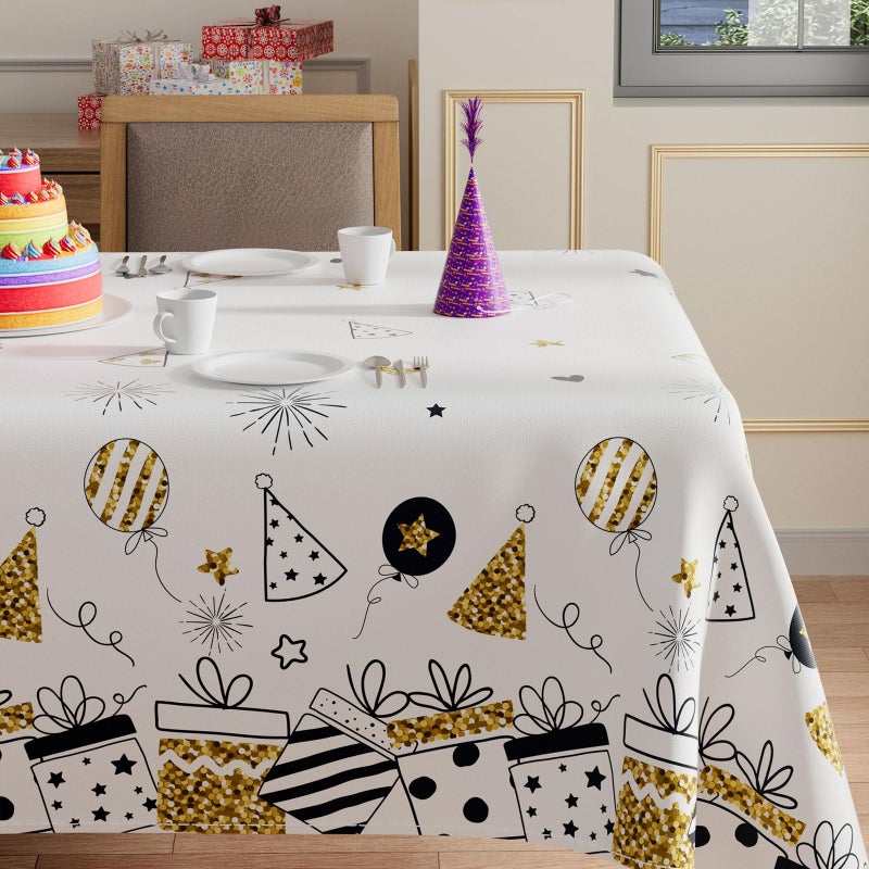 XCHI Birthday Gifts Hats Balloons Firework Tablecloth Rectangle Washable Table Covers for Indoor Outdoor Dining Table Home Party Decorations 60x84 Inch - Image 2