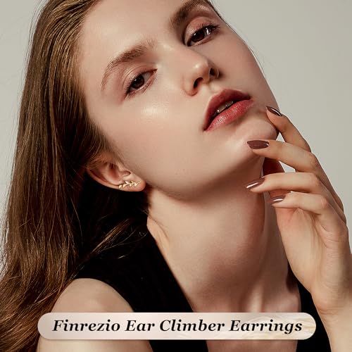 FINREZIO 6Pairs Ear Cuffs Climber Hoop Earring CZ Arrow Crawler Stud Earring Jacket for Women Gold - Image 3