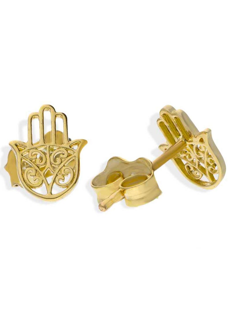 FK Jewellers - Gold Hamsa Hand Stud Earrings 18KT - FKJERN18KU3074 - Image 1